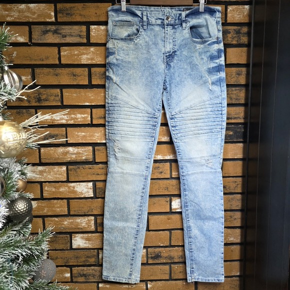 Other - Southpole Mens 32x32 Work Jeans Skinny Moto Ribbed Acid‎ Wash Distressed FLAW